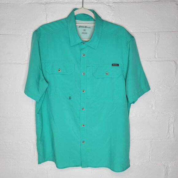 Eddie Bauer Other - Eddie Bauer Men's Medium Button Front Shirt Short Sleeve Teal Blue Vented
